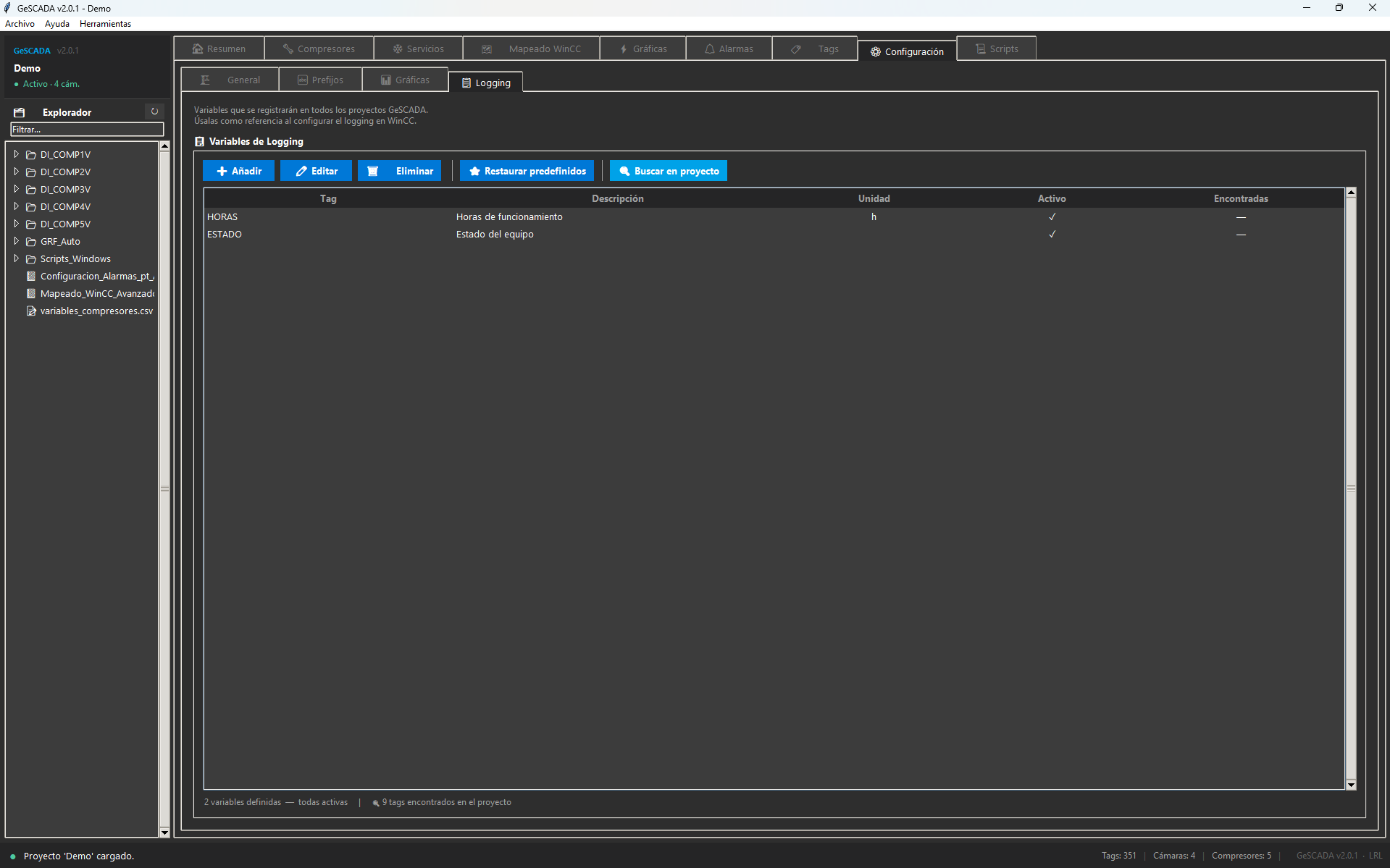 GeSCADA - Configuración del proyecto
